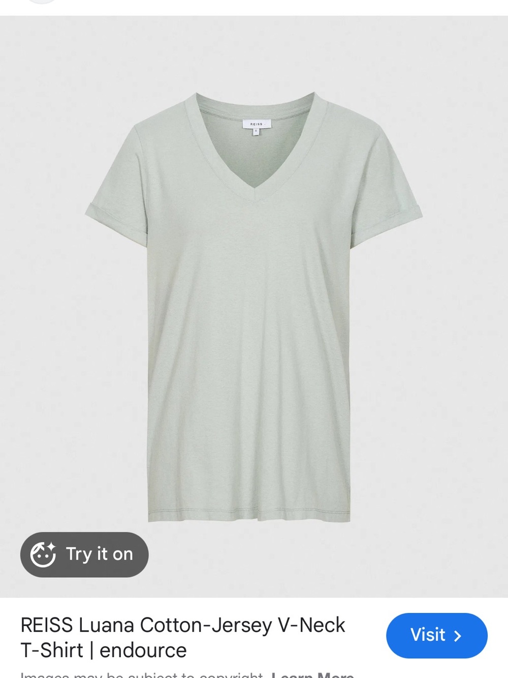 Reiss Pale Mint V-Neck Short Sleeve Tee